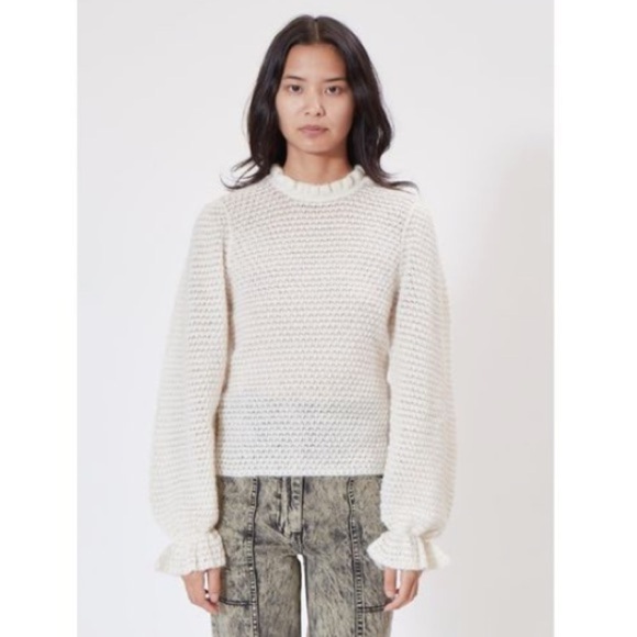 NWT Ulla Johnson Cream Laila Ruffled Alpaca-blend Lightweight Knit Sweater sz XL - Picture 4 of 16